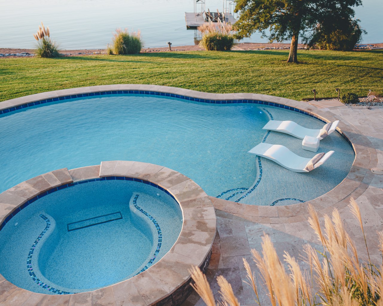 Spa, Tanning Ledge Loungers & Lake View