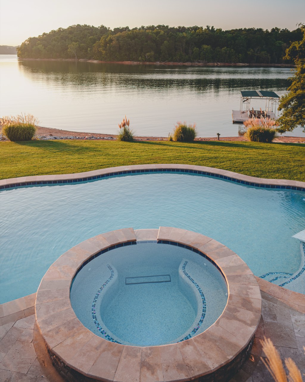 Travertine Spa & Pool Overlooking the Lake