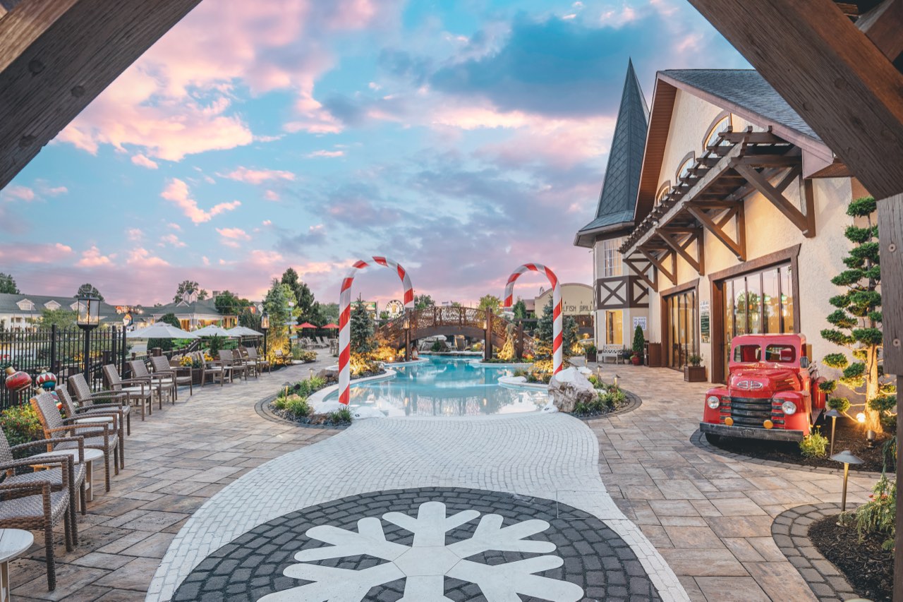 Snowflake Paver Medallion And Patio At Twilight Sky