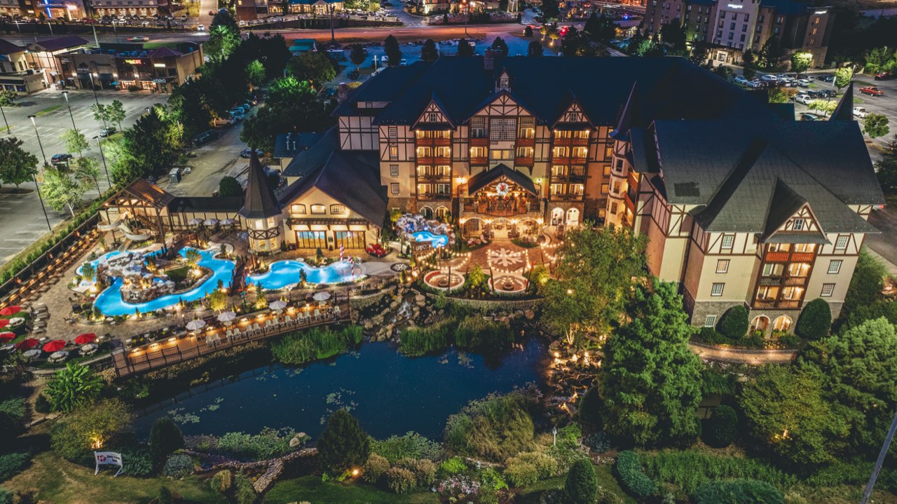 Night Aerial Of Lit Snowflake Paver Courtyard