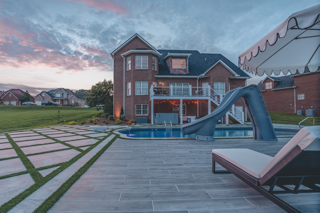 Twilight Pool With Curved Slide, Walkout Deck