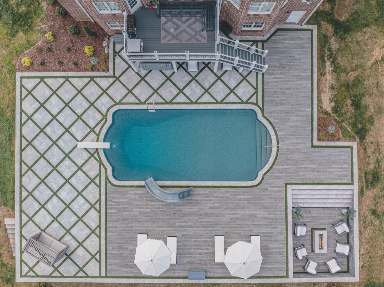 Overhead Gunite Pool, Turf Grid Deck And Pavilion
