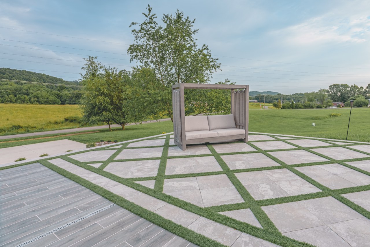 Outdoor Daybed On Turf Grid Paver Patio