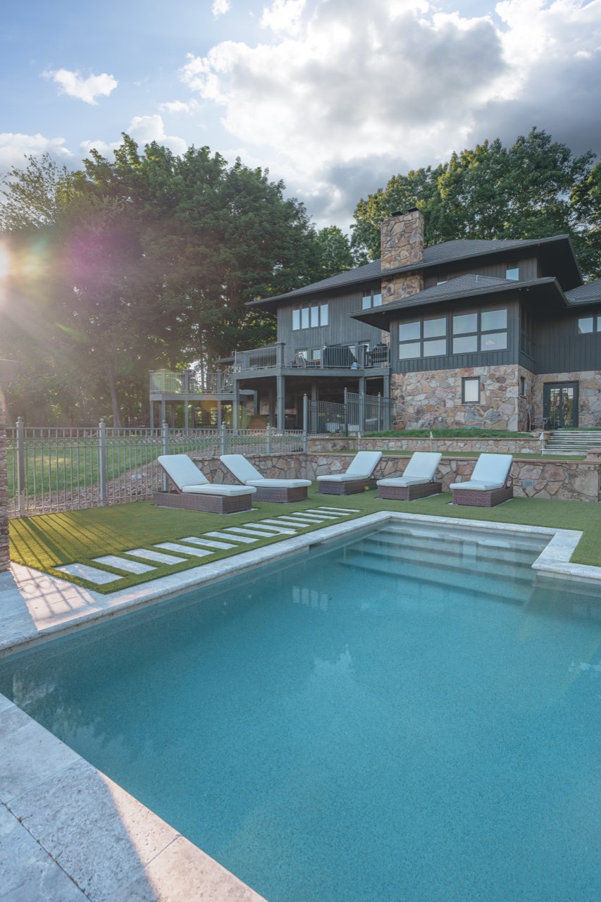 Sunlit Gunite Pool With Paver & Turf Sun Deck
