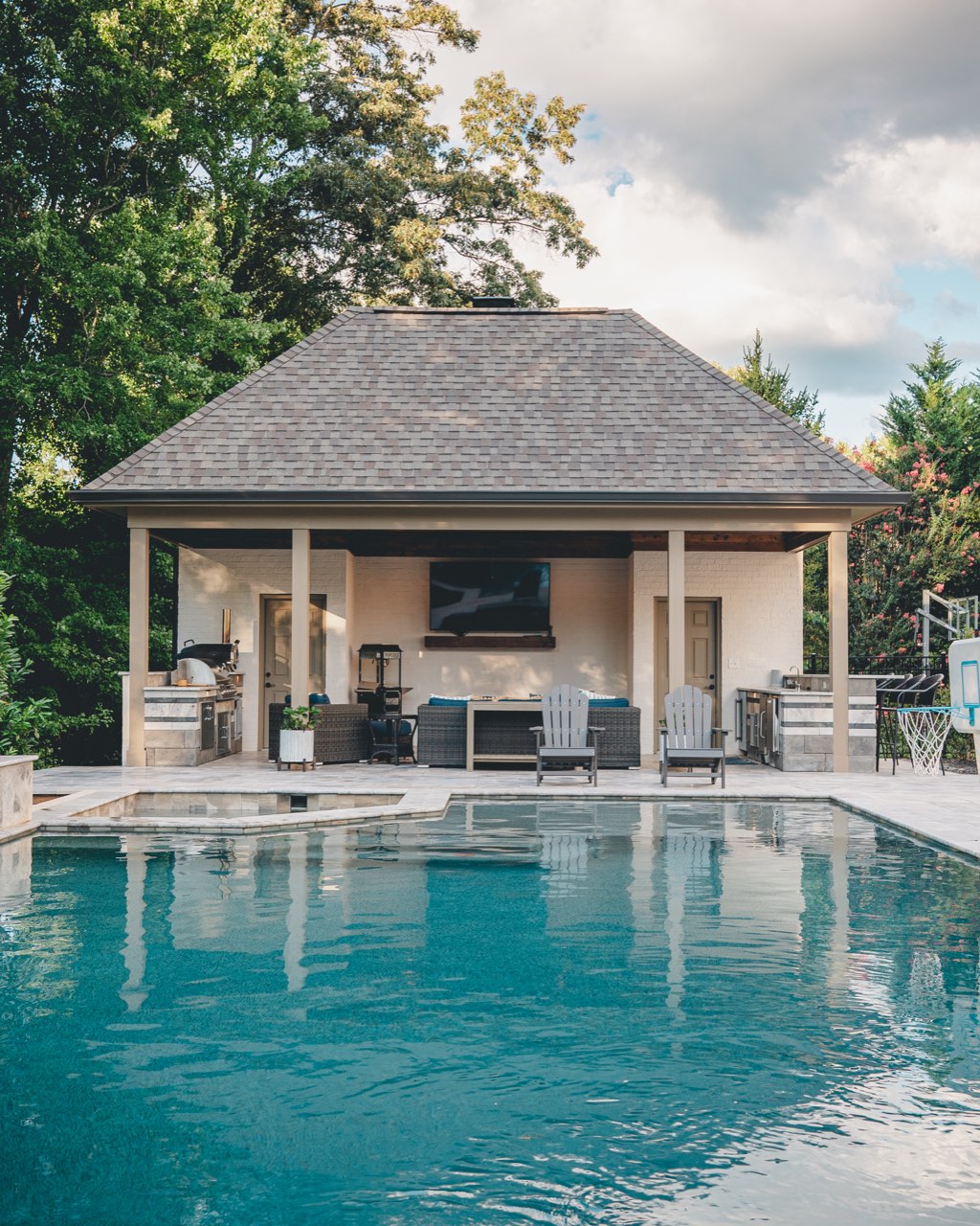 Gunite Pool, Covered Pavilion & Outdoor Kitchen Under Open Sky