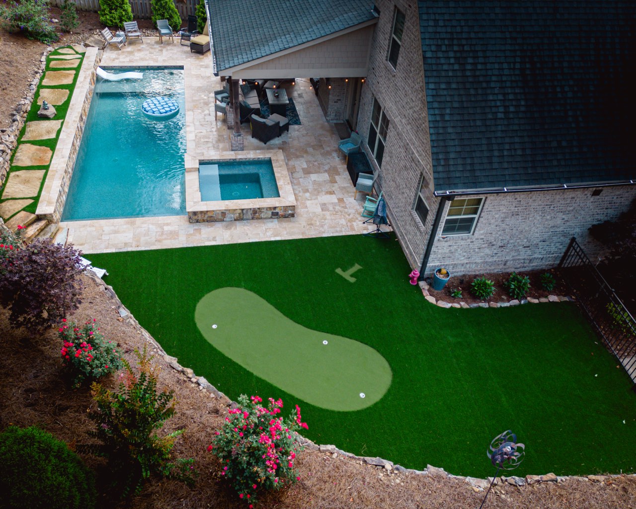 Aerial Pool, Spa, Pavilion & Putting Green